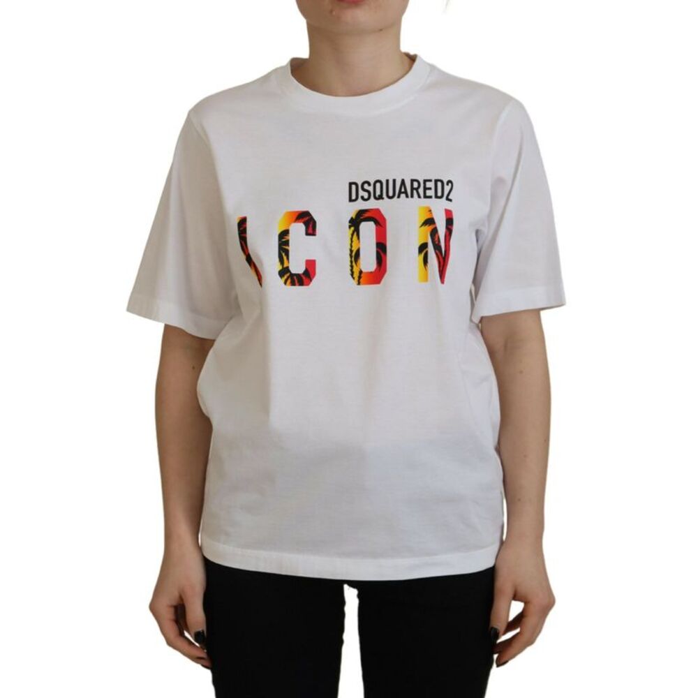 Dsquared² White Cotton Shiny Icon East Tee Crewneck Women's T-shirt